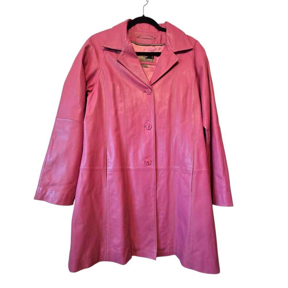 Vintage 90s Y2K Lucien Piccard Leather Trench Coat Women's LG Rosey Pink Boho